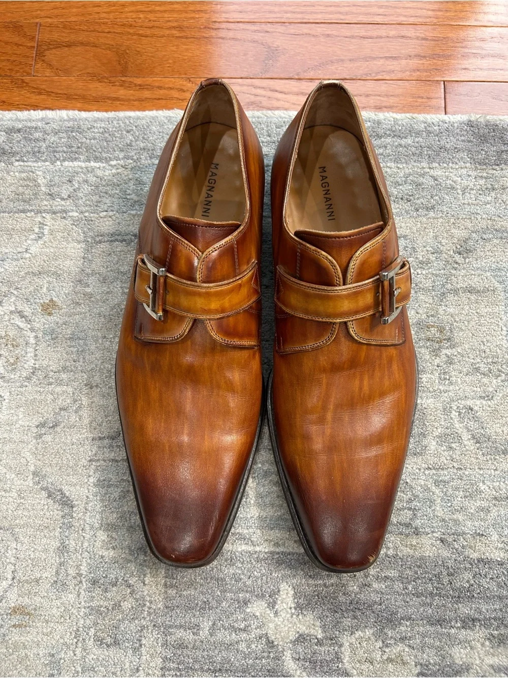 Magnanni Men’s 11.5M Leather Single Monk Strap Dress Shoes Cognac Brown